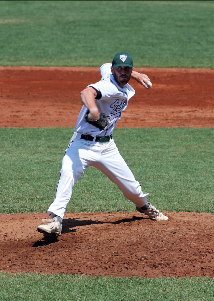 Mike McGee pitching in Ireland uniform